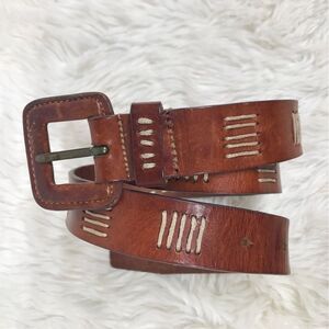 VINTAGE 90s Y2K Whiskey Brown Embroidered Leather Belt Cognac Classic‎ Medium